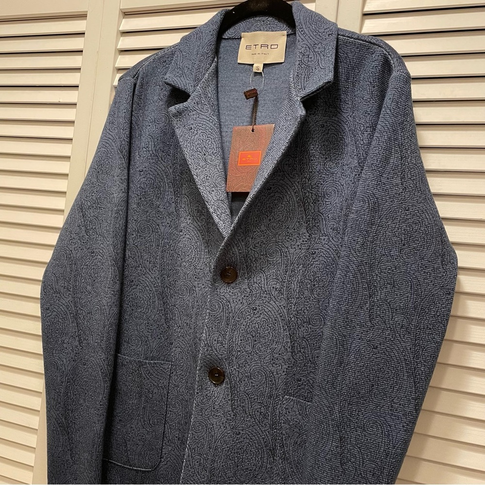 Etro Blue Paisley Knit Blazer
